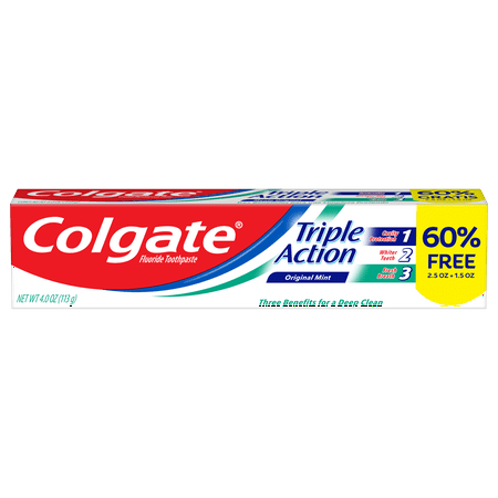 COLGATE TOOTHPASTE 2.5 OZ +1.5 OZ TRIPLE ACTION + 60% FREE