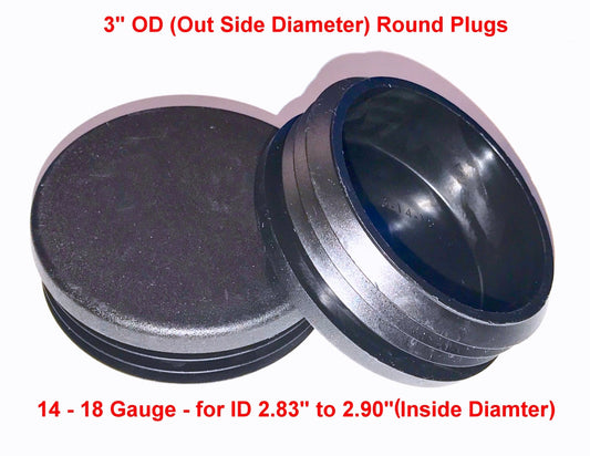 (Pack of 10) 3" OD ROUND Plastic CAP PLUGS (14-18 Ga - Fits ID 2.83" to 2.90") Thick, impact and abrasion resistant base w/Flex Ridges | 3 Inch Tube Wrangler Bumper End Caps | Fence Post Slide Insert