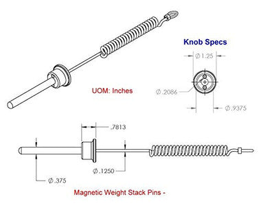 SBD's RED Anodized Aluminum Knob w/ reinforced steel wire Lanyard Pin-Tensile MAGNETIC Universal Weight Stack Replacement SELECTOR KEY - 3/8" Dia | 3-3/4" Locking Space | DETENT Hitch PIN