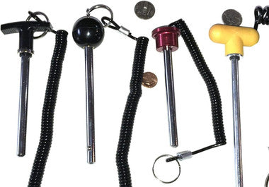 Pin Tensile 3-1/4" Locking Length Magnetic Universal Weight Stack Replacement SELECTOR Key 3/8" Dia Chrome Pl Steel Shaft | Cotterless Detent Hitch PINS - Deluxe Round Al Knob w/ Reinforced Lanyard By Sbd