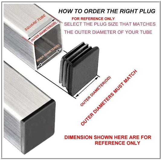 SBD's (0.5" (1/2"), 14-20 Gauge) Square Black Plastic Plug, Tubing End Cap, Furniture Chair Glide Inserts Fencing Post End Inserts