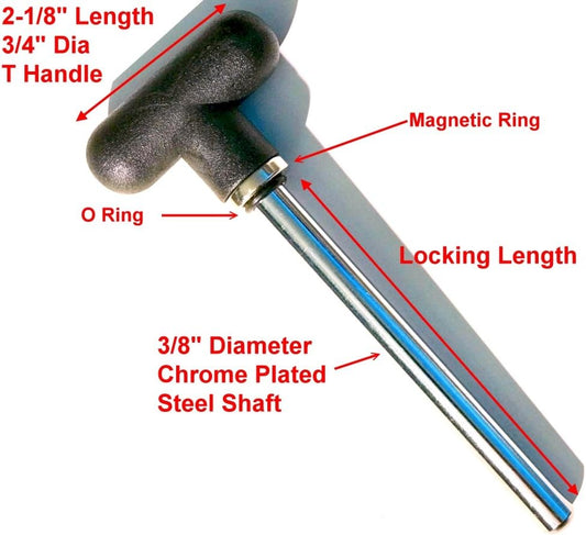 SB Distribution Ltd. Magnetic Pin, Tensile (3/8" Dia 3-1/4" Locking Space) w/Black T Handle Knob - Universal Weight Stack Replacement SELECTOR Key | Detent Hitch Locking PINS (Qty 1)