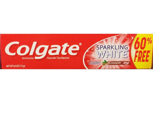 COLGATE TOOTHPASTE 2.5 OZ +1.5 OZ SPRK WHITE CINNAMINT + 60% FREE