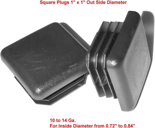 SBDs 1" Square Cap Plugs | (10-14 Ga for ID 0.72" - 0.84") - End Caps 1"x1" | Furniture Chair/Leg Slide Inserts- Fitness Eqpt End Caps