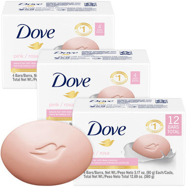 Dove, Gentle Pink / Rosa Beauty Bar Soap, Moisturizing Clean Body 3.17oz / 90g