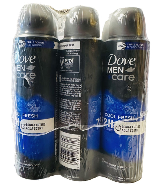 (6PK) Dove 72-Hour Deo Spray Antiperspirant-COOL FRESH–5.07oz/150ml–TRIPLE ACTION Moisturizer Long Lasting Aqua Scent | Under Arm Usage