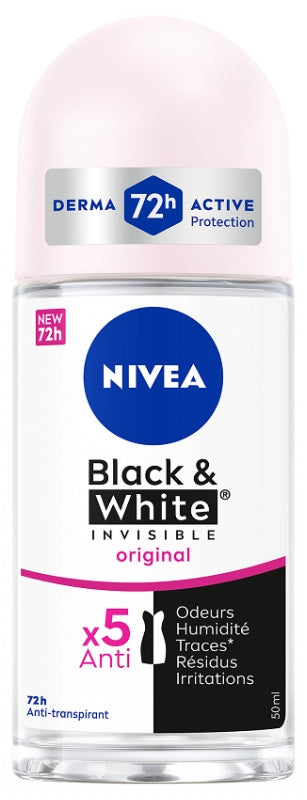 Nivea Women's Sweat Resistant Deodorant Roll-On Black & White Invisible Clear 1.7 Fu Oz (50 ml)