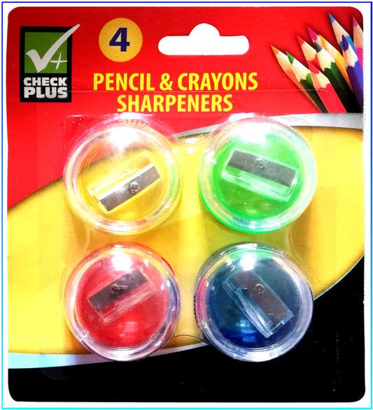 PENCIL SHARPENER 4CT CARDEX SEALED RND CONTAINER ASTD COLORS