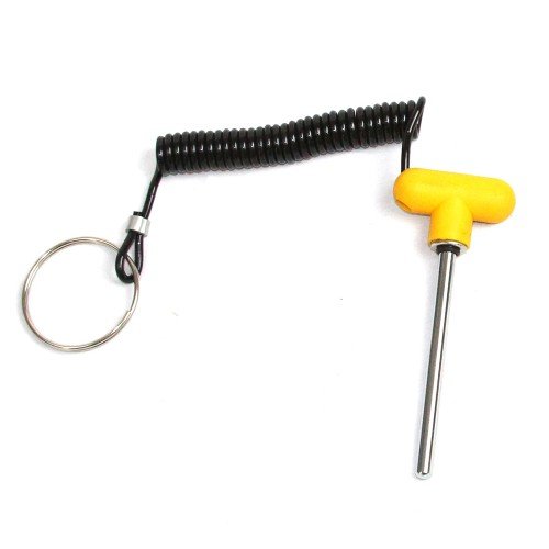 Magnetic Pin, Tensile | 5/16" Dia Shaft - 4.25" Locking Space 4-1/4" | Universal Weight Stack SELECTOR Key Yellow T Handle Knob w/Steel Wire impregnated Lanyard | Chrome Pl Steel Shaft | by SB