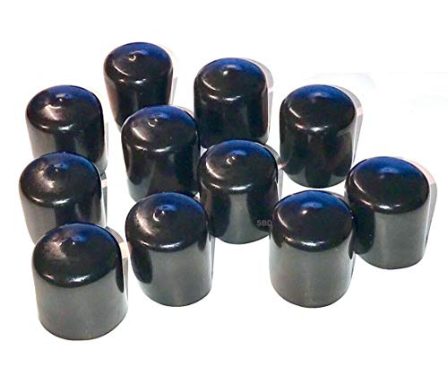 Caplugs 7/16" to 1/2" Round Black Vinyl Flexible End Cap Bolt Screw Rubber Thread Protector Safety Cover | for 0.4375 Inch Pipe Post Tubing Rod OD Cover - 1" Inside Height.