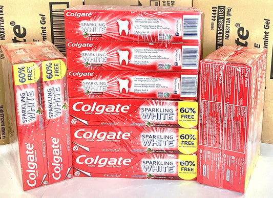Colgate Sparkling White Toothpaste with Cinnamon and Natural Mint Flavor for Kids and Adults, 6 Pack + 1 Colgate Tooth Brush