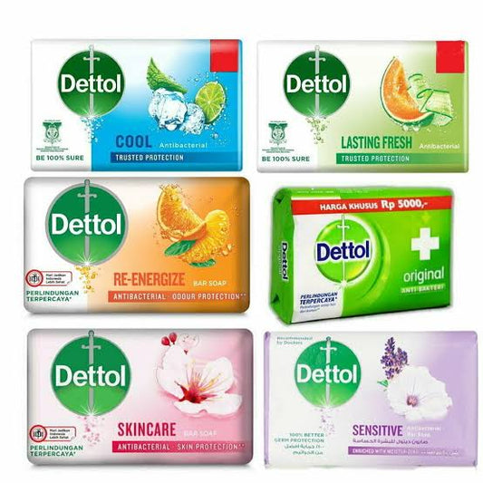 DETTOL ASSORTED ANTISEPTIC SOAP 5x100g Original: Cool, Skin Care, Lasting Fresh, Re-Energize
