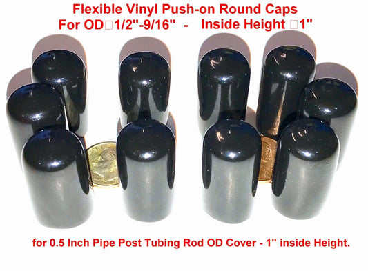 (Pack of 50) SBDs 1/2" to 9/16" Round Black Vinyl Flexible End Cap Bolt Screw Rubber Thread Protector Safety Cover, Pipe Post Tubing Rod Cover. | Made in USA