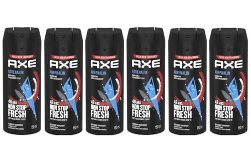 (6 Pack) Axe Adrenalin Body Spray for Men, (5.07 Oz / 150ml) |Mandarin & Sandalwood scent |48H Non Stop Fresh |by SBD