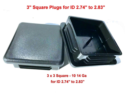 (Pack of 2) 3" Square Plastic Plugs |10 14 Ga - 3 x 3 Inch (for ID 2.74" TO 2.83") | Flexible Ridges n Side walls | Heavy Duty Impact Resistant Design LDPE Black Tubing Plugs | by SBD
