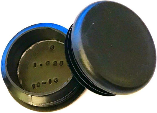 1-5/8" - 1-625 Inch OD Head Dia - (10 - 14 Ga - 1.36" - 1.45" ID) Snap-in Round Black Plastic Plugs w/ Flexible Ridges
