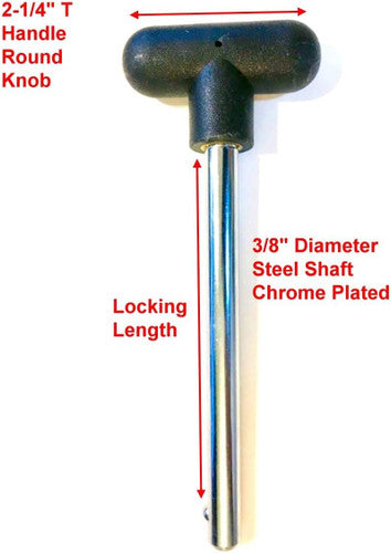 SBDs Quick Release Pin, Tensile (3/8” Dia) 2-1/2" Locking Space | T Handle Round Knob | Cotterless Chrome Plated Steel Shaft PIN | OEM Grade Fitness Eqpt Weight Stack Selector Key