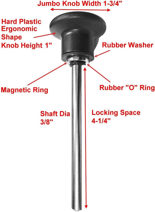 MAGNETIC Pin, Tensile (3/8" Dia 4-1/4" Locking Space) Universal Weight Stack Heavy Duty SELECTOR KEY || Deluxe Jumbo 1-3/4" Dia BLACK Round Knob || World Class Hitch PINS || by SBD
