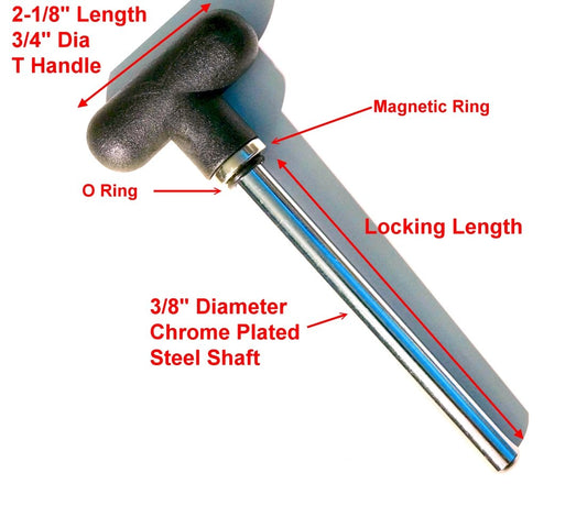 MAGNETIC Pin, Tensile (3/8 Dia 3-3/4 Locking Space) weight pins for weight stack | w/BLACK T Handle Knob- Universal Weight Stack Replacement SELECTOR KEY | DETENT Hitch Locking PINS | by SBD