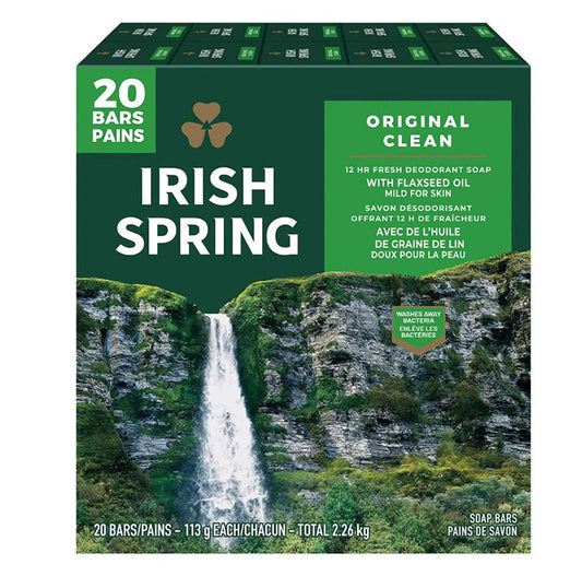 IRISH SPRING BAR SOAP 4 OZ 20 PK ORIGINAL CLEAN WITH FLAXSEED OIL
