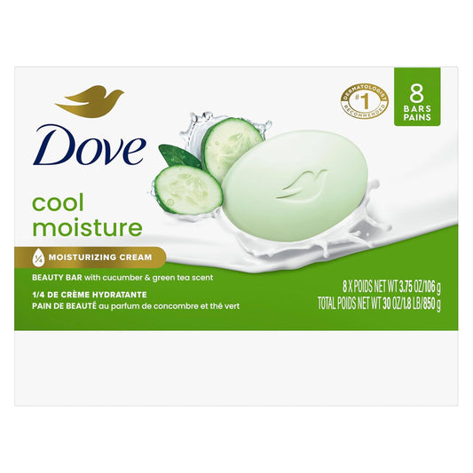 Dove Beauty Bar Soap Cool Moisture Cucumber & Green Tea Scent for Refreshed Skin, Leaves Skin Refreshed 3.75 oz