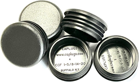 1-5/8" - 1-625 Inch OD Head Dia - (14-20 Ga - 1.46" - 1.55" ID) Snap-in Round Black Plastic Plugs w/Flexible Ridges | Fencing Post Tube Inserts | Fitness Equipment End Caps