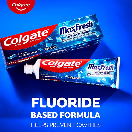 COLGATE MaxFresh ULTRAFREEZE Fluoride Toothpaste, Cool Mint W/Breath Strips -  6.3 OZ