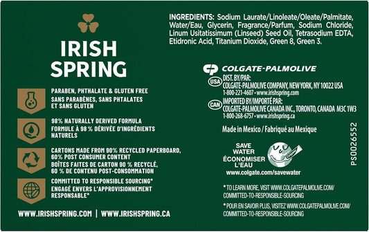 Irish Spring Deodorant Bar Soap Original, 3.75 oz bars, 8 ea (Pack of 2=16)