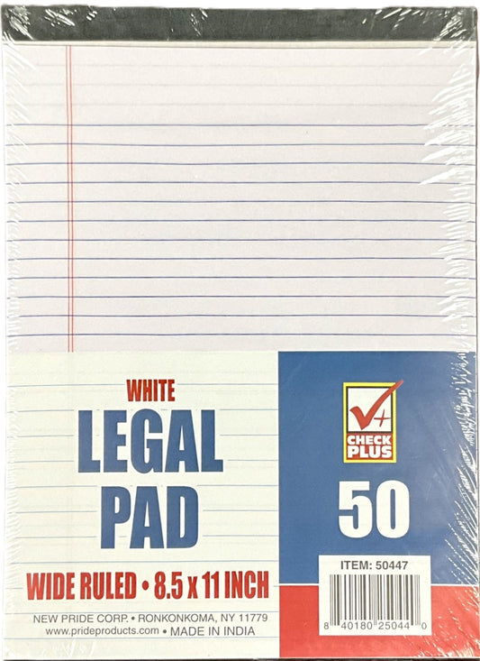 CHECK PLUS WHITE LEGAL PAD WIDE RULED 8.5X11 IN 50 SHEETS  9PK