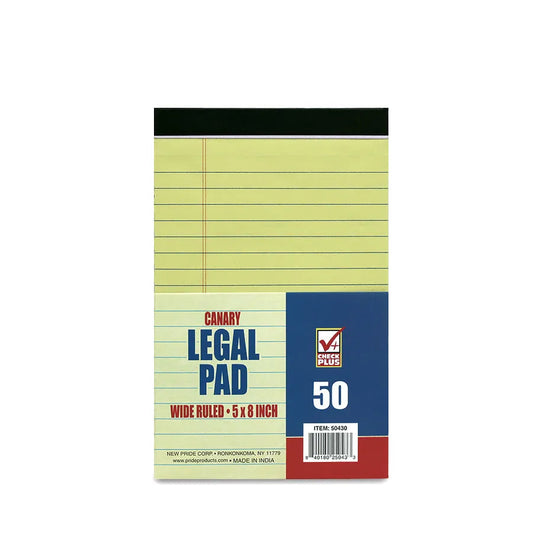 CHECK PLUS CANARY LEGAL PAD WIDE RULED 5X8' 50SHEETS 12PK