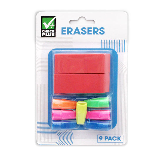 CHECK PLUS ERASER 9 PK ASSORTED COLORS
