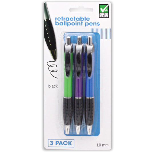 CHECK PLUS BALL POINT PEN 3 CT 1 MM TIP ASSORTED COLORS