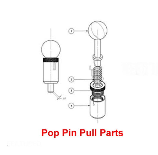 3/8" Diameter Plunger 'POP' Pull Pin | 1" Diameter x 1-1/2" Length Brushed Weld ON Steel Barrel | Zinc Pl Knurled Round Nut |Spring Loaded Brushed Steel Plunger | Hard PlastRound Knob