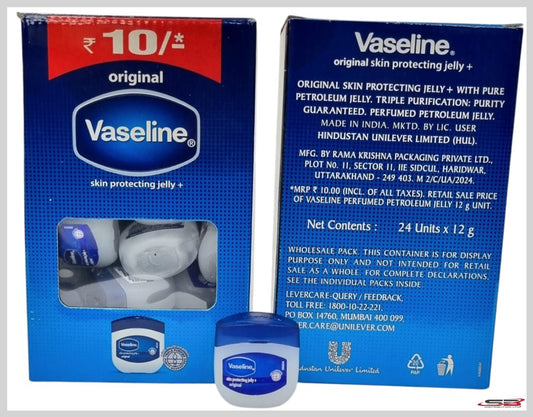 (24 PK) VASELINE ORIGINAL -Triple PURIFIED Lightly Perfumed PETROLEUM Skin Protection JELLY- 12 G / 0.423 OZ - Wholesale Counter DISPLAY 24 Pack by SBD